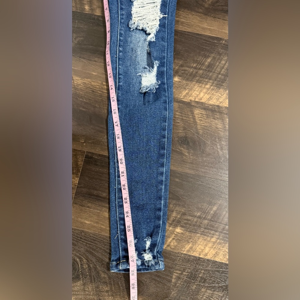 Trendy Blue Distressed Skinny Jeans - Picture 5 of 6